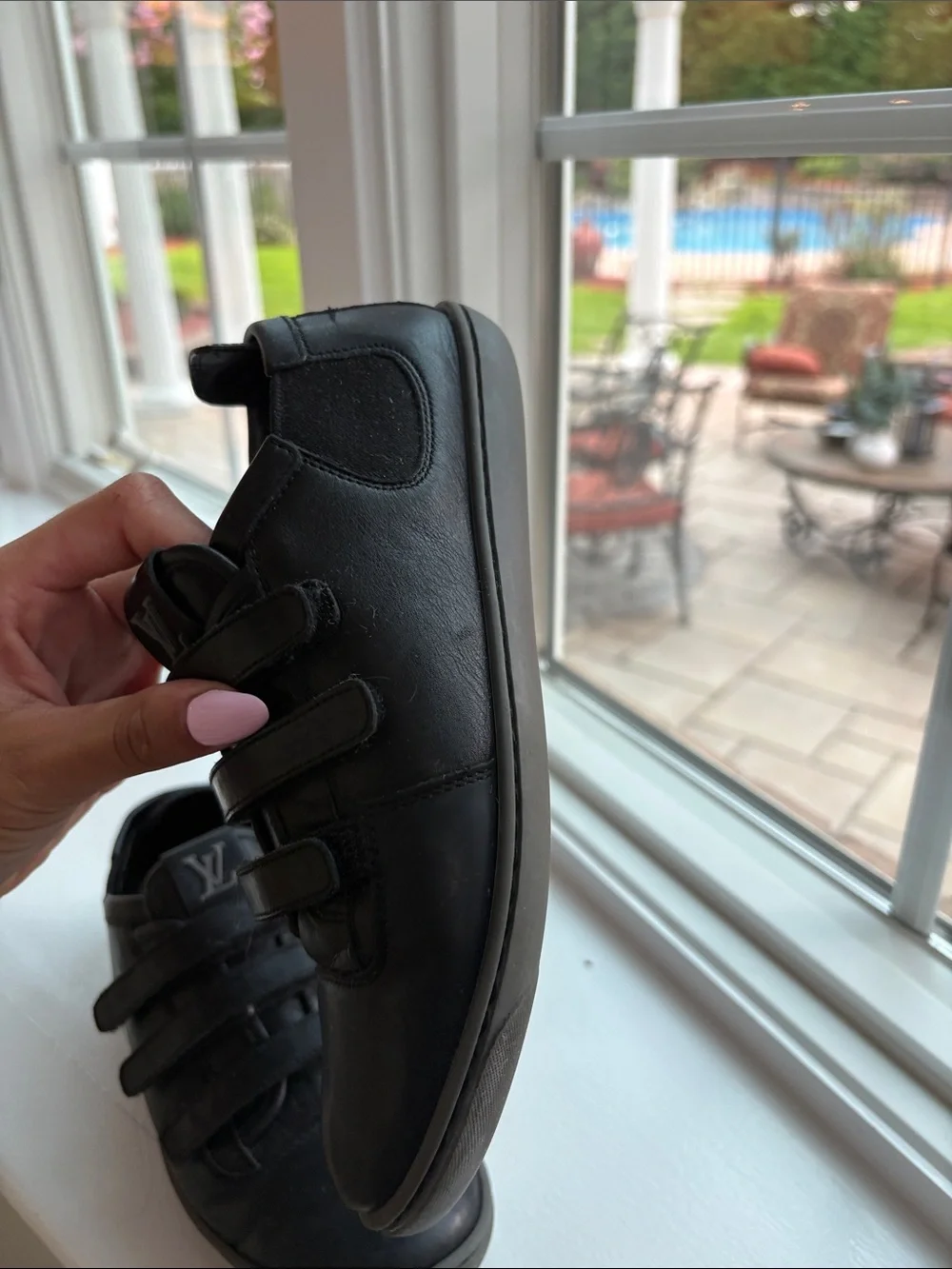 Vintage Louis Vuitton Black Leather Kids Velcro Strap Sneakers